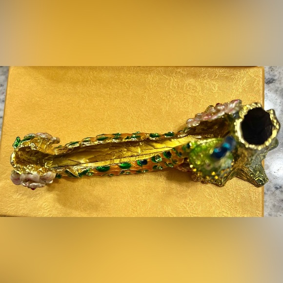 Pen Holder, Brass Pen Holder Card Holder,Brass Gold Plated Stones Meenakari Work - Picture 5 of 6